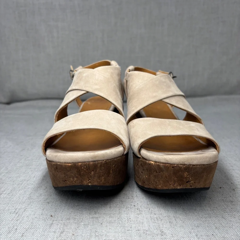 Coclico Melania Cork Wedge Sandals Beige Nubuck Slingback Platform EU 39